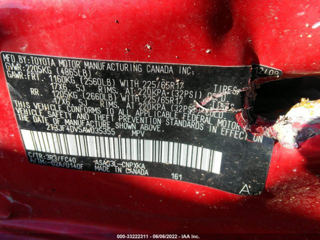 Photo 8 VIN: 2T3JF4DV5AW035355 - TOYOTA RAV4 