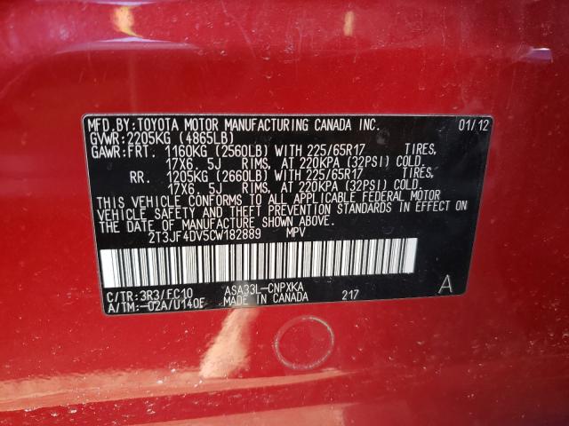 Photo 9 VIN: 2T3JF4DV5CW182889 - TOYOTA RAV4 