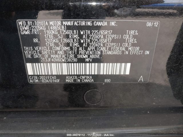 Photo 8 VIN: 2T3JF4DV6CW238290 - TOYOTA RAV4 