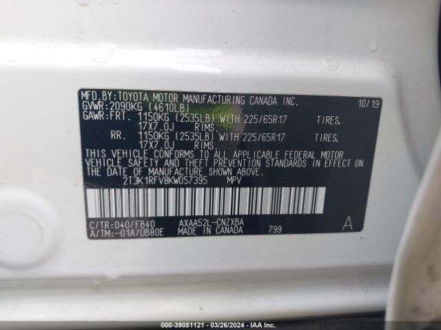 Photo 8 VIN: 2T3K1RFV8KW057395 - TOYOTA RAV4 