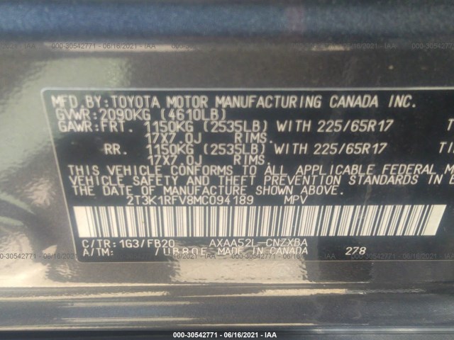 Photo 8 VIN: 2T3K1RFV8MC094189 - TOYOTA RAV4 