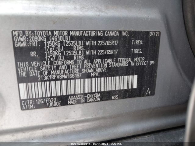 Photo 8 VIN: 2T3K1RFV8MW166197 - TOYOTA RAV4 