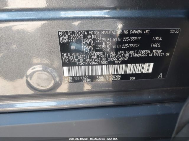 Photo 8 VIN: 2T3K1RFV9NW232693 - TOYOTA RAV4 