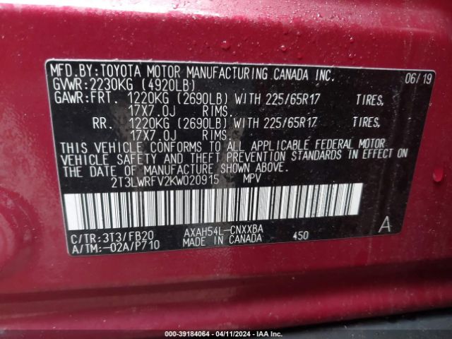 Photo 8 VIN: 2T3LWRFV2KW020915 - TOYOTA RAV4 HYBRID 