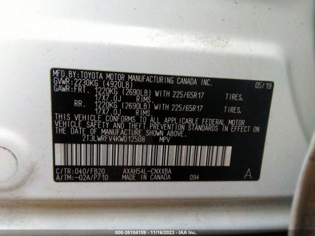 Photo 8 VIN: 2T3LWRFV4KW012508 - TOYOTA RAV4 HYBRID 