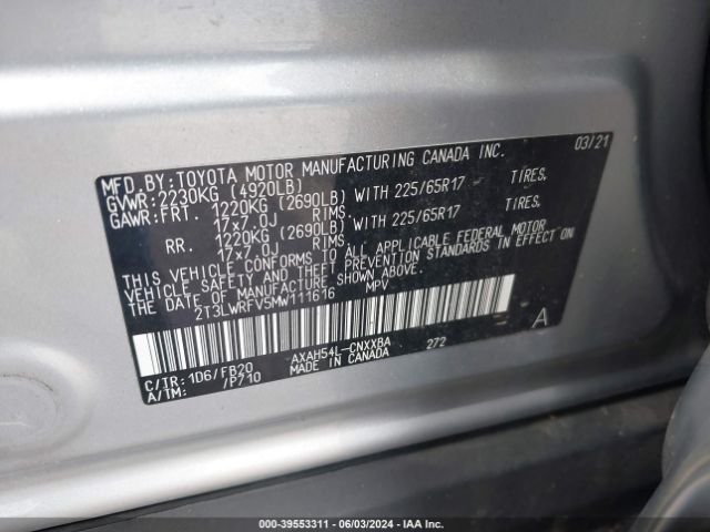 Photo 8 VIN: 2T3LWRFV5MW111616 - TOYOTA RAV4 LE 