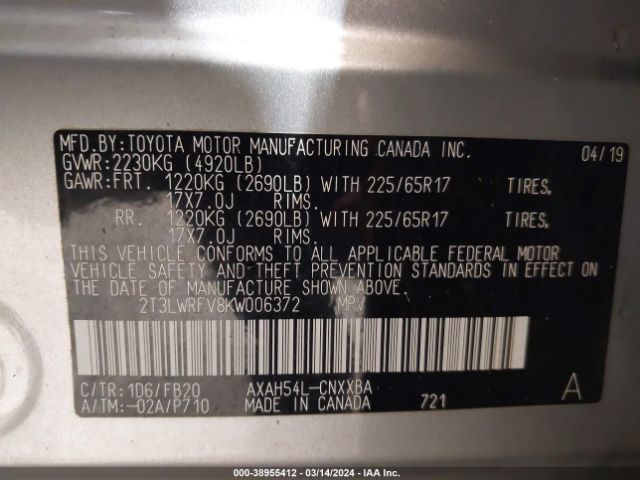 Photo 8 VIN: 2T3LWRFV8KW006372 - TOYOTA RAV4 HYBRID 