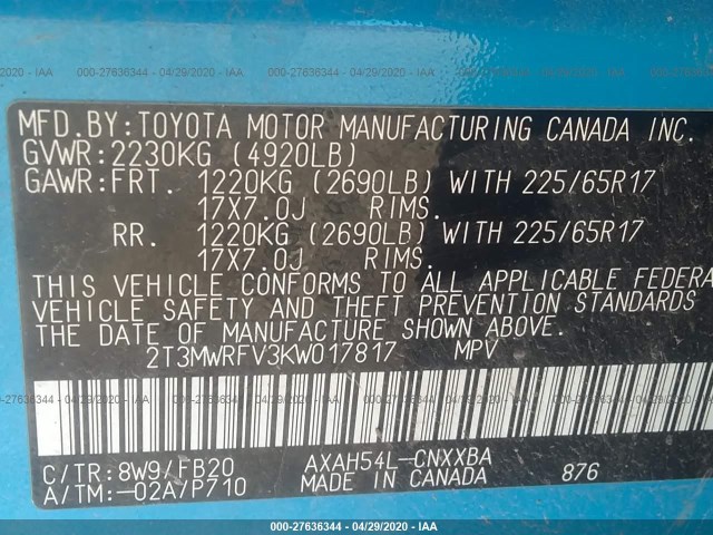 Photo 8 VIN: 2T3MWRFV3KW017817 - TOYOTA RAV4 