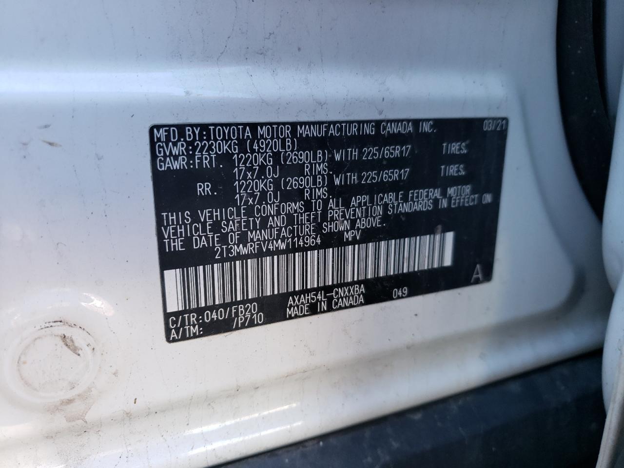 Photo 12 VIN: 2T3MWRFV4MW114964 - TOYOTA RAV 4 