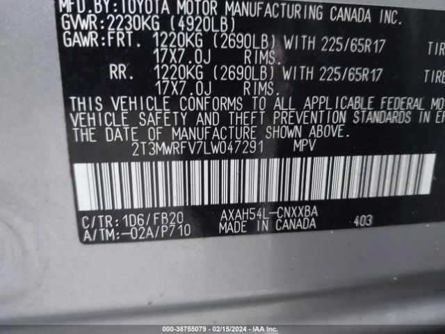 Photo 8 VIN: 2T3MWRFV7LW047291 - TOYOTA RAV4 