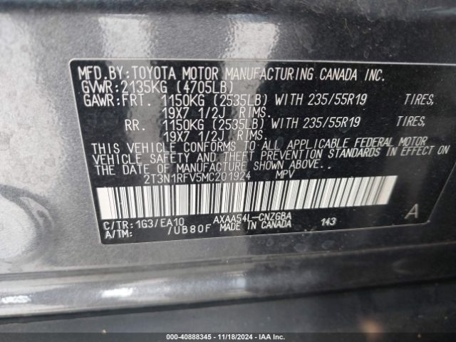 Photo 8 VIN: 2T3N1RFV5MC201924 - TOYOTA RAV4 