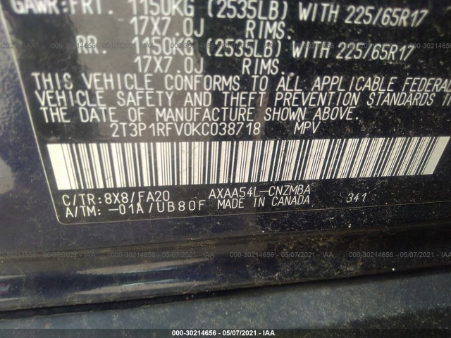 Photo 8 VIN: 2T3P1RFV0KC038718 - TOYOTA RAV4 