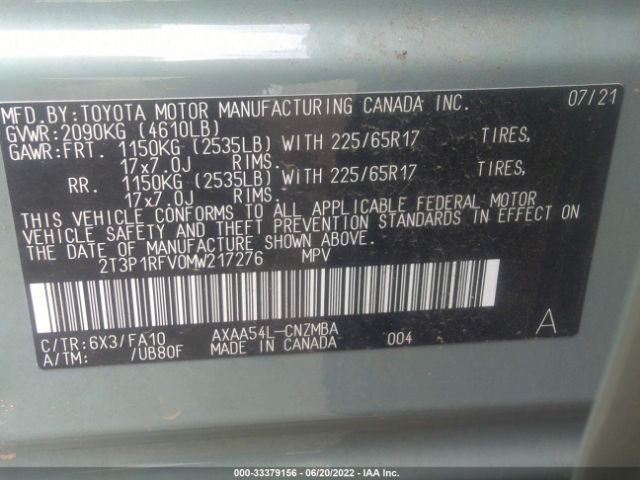 Photo 8 VIN: 2T3P1RFV0MW217276 - TOYOTA RAV4 