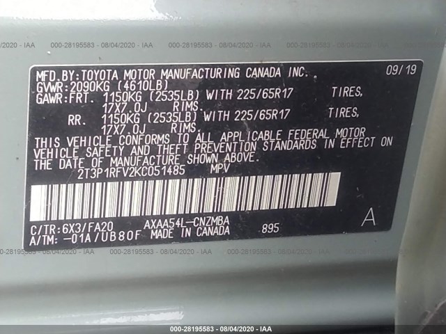 Photo 8 VIN: 2T3P1RFV2KC051485 - TOYOTA RAV4 