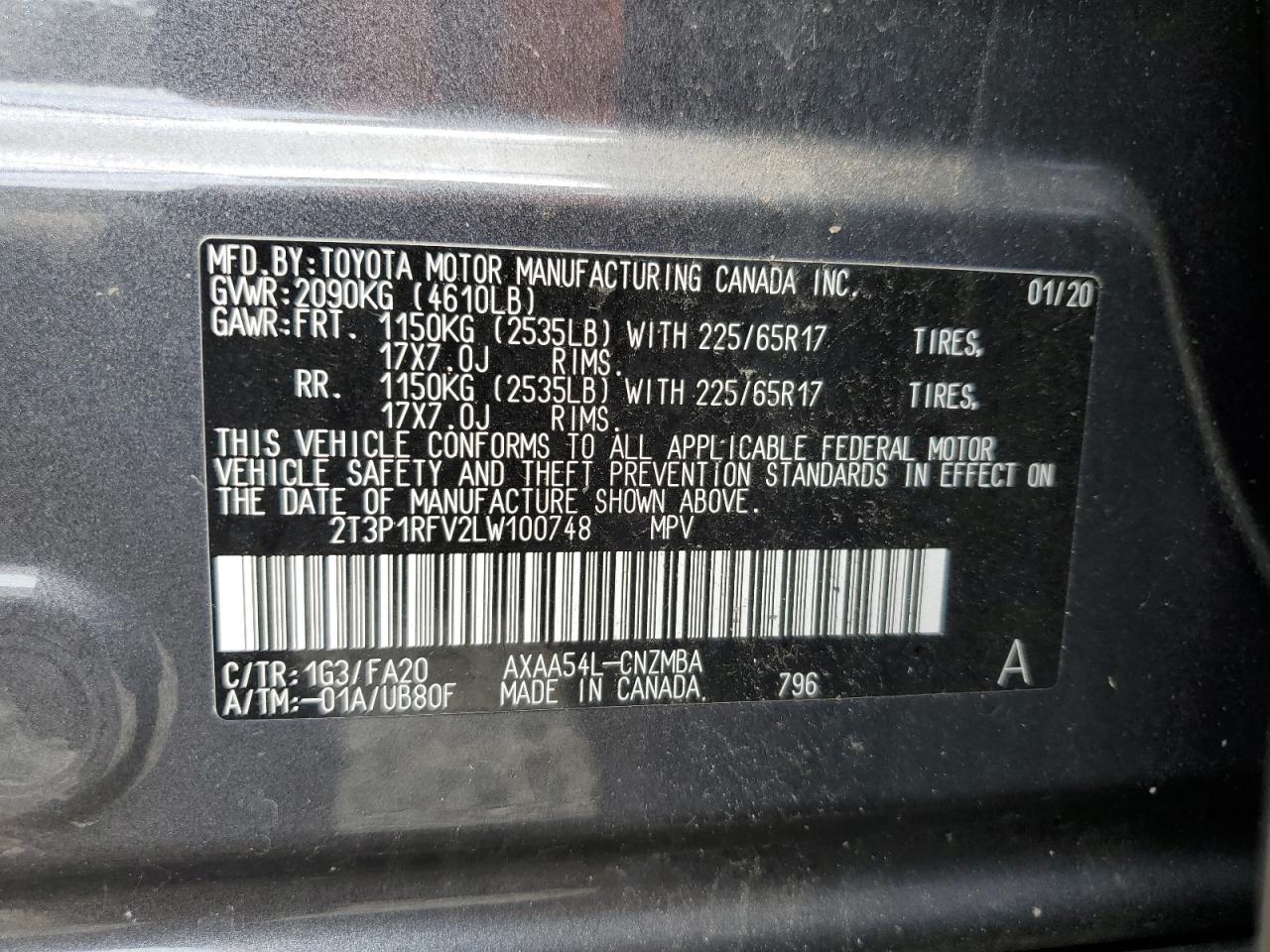 Photo 12 VIN: 2T3P1RFV2LW100748 - TOYOTA RAV 4 