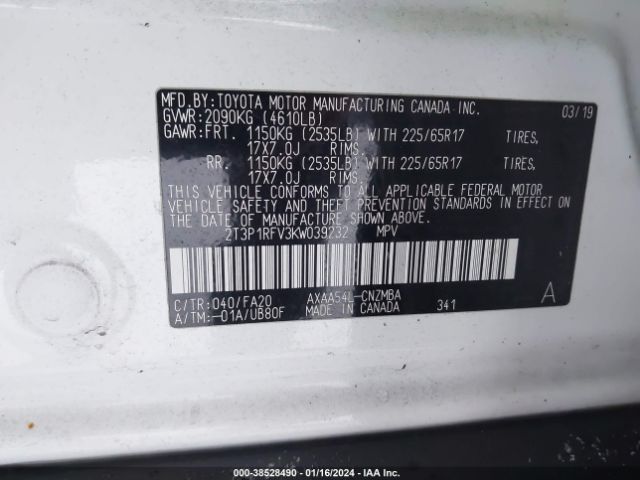 Photo 8 VIN: 2T3P1RFV3KW039232 - TOYOTA RAV4 