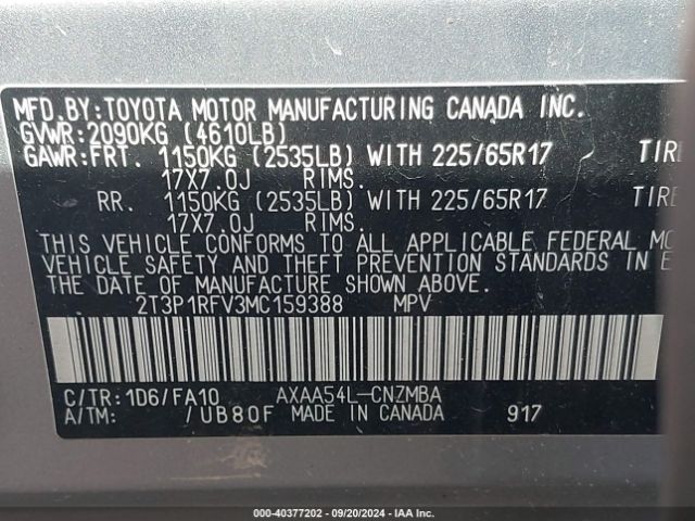 Photo 8 VIN: 2T3P1RFV3MC159388 - TOYOTA RAV4 