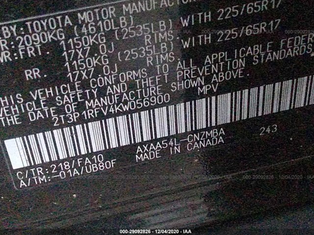 Photo 8 VIN: 2T3P1RFV4KW056900 - TOYOTA RAV4 