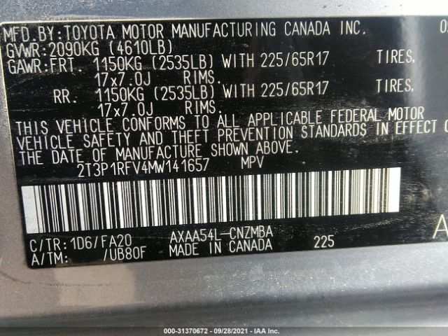 Photo 8 VIN: 2T3P1RFV4MW141657 - TOYOTA RAV4 