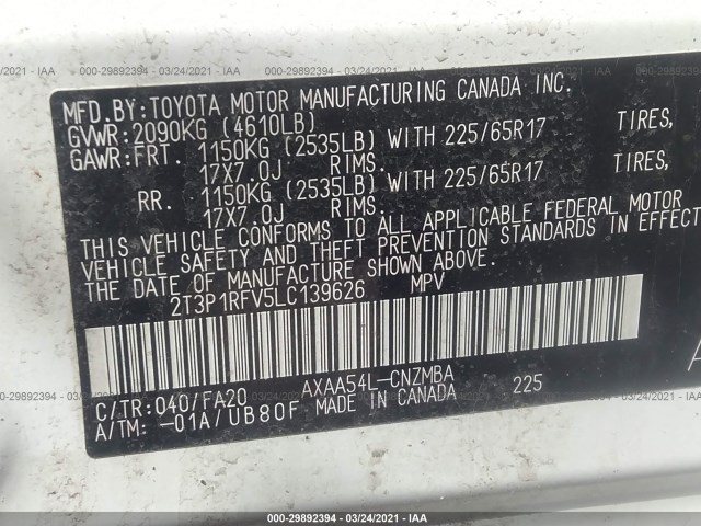 Photo 8 VIN: 2T3P1RFV5LC139626 - TOYOTA RAV4 