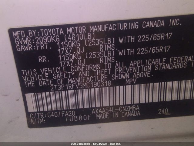 Photo 8 VIN: 2T3P1RFV5MC190318 - TOYOTA RAV4 