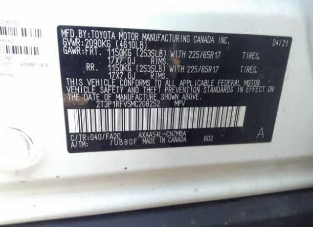 Photo 8 VIN: 2T3P1RFV5MC208252 - TOYOTA RAV4 