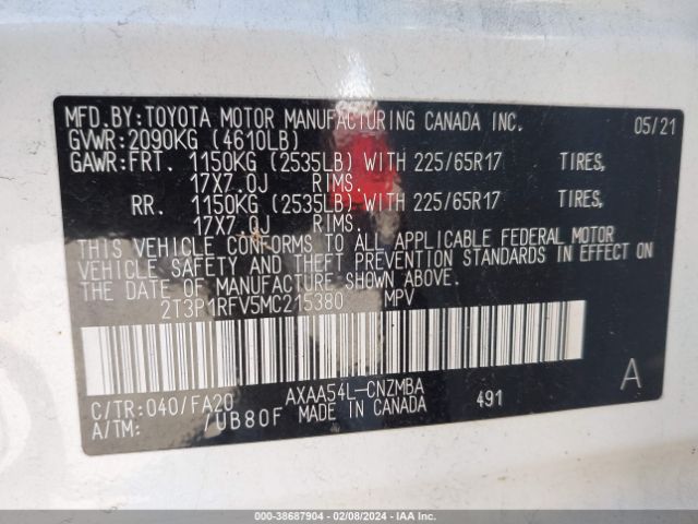 Photo 8 VIN: 2T3P1RFV5MC215380 - TOYOTA RAV4 