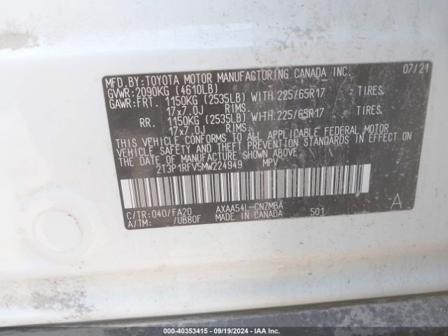 Photo 8 VIN: 2T3P1RFV5MW224949 - TOYOTA RAV4 