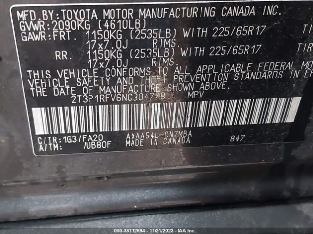 Photo 8 VIN: 2T3P1RFV6NC304778 - TOYOTA RAV4 