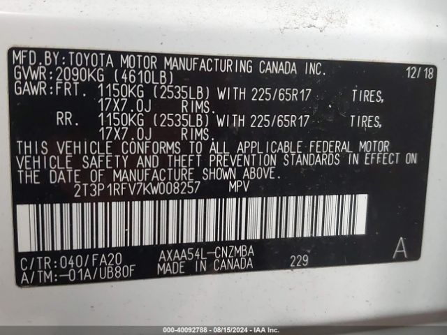 Photo 8 VIN: 2T3P1RFV7KW008257 - TOYOTA RAV4 