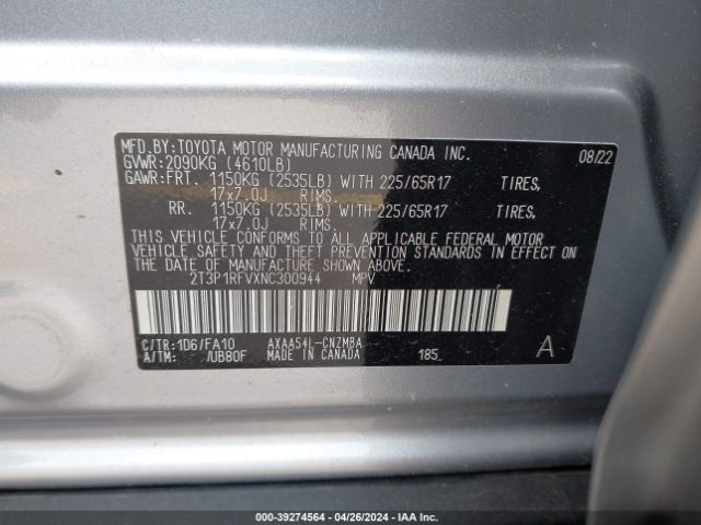 Photo 8 VIN: 2T3P1RFVXNC300944 - TOYOTA RAV4 