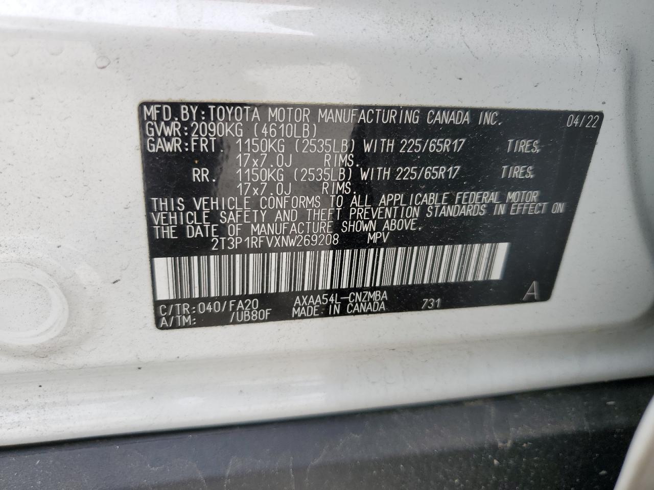 Photo 12 VIN: 2T3P1RFVXNW269208 - TOYOTA RAV 4 