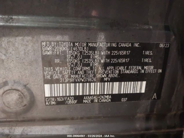 Photo 8 VIN: 2T3P1RFVXPW378626 - TOYOTA RAV4 