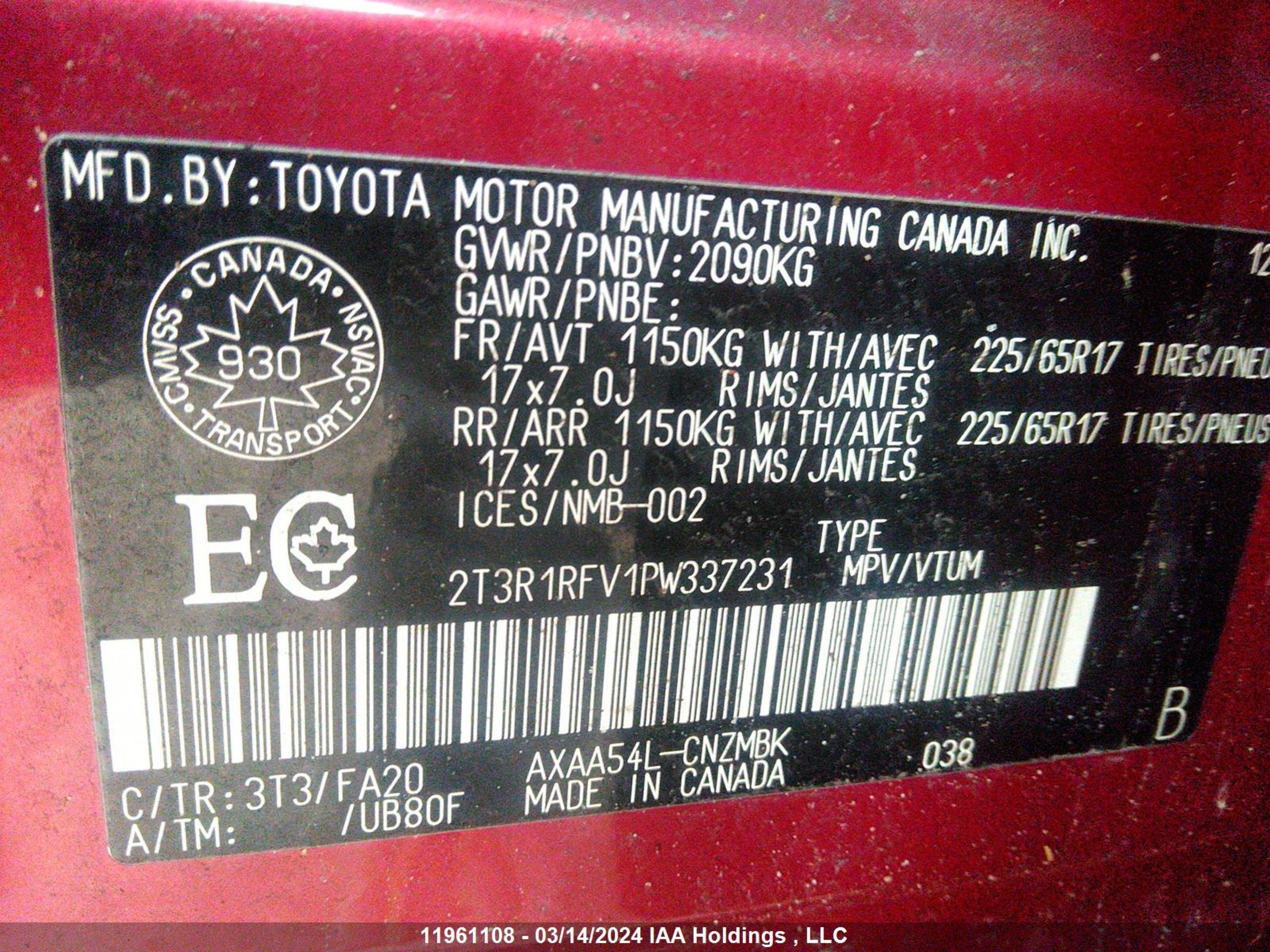 Photo 8 VIN: 2T3R1RFV1PW337231 - TOYOTA RAV 4 