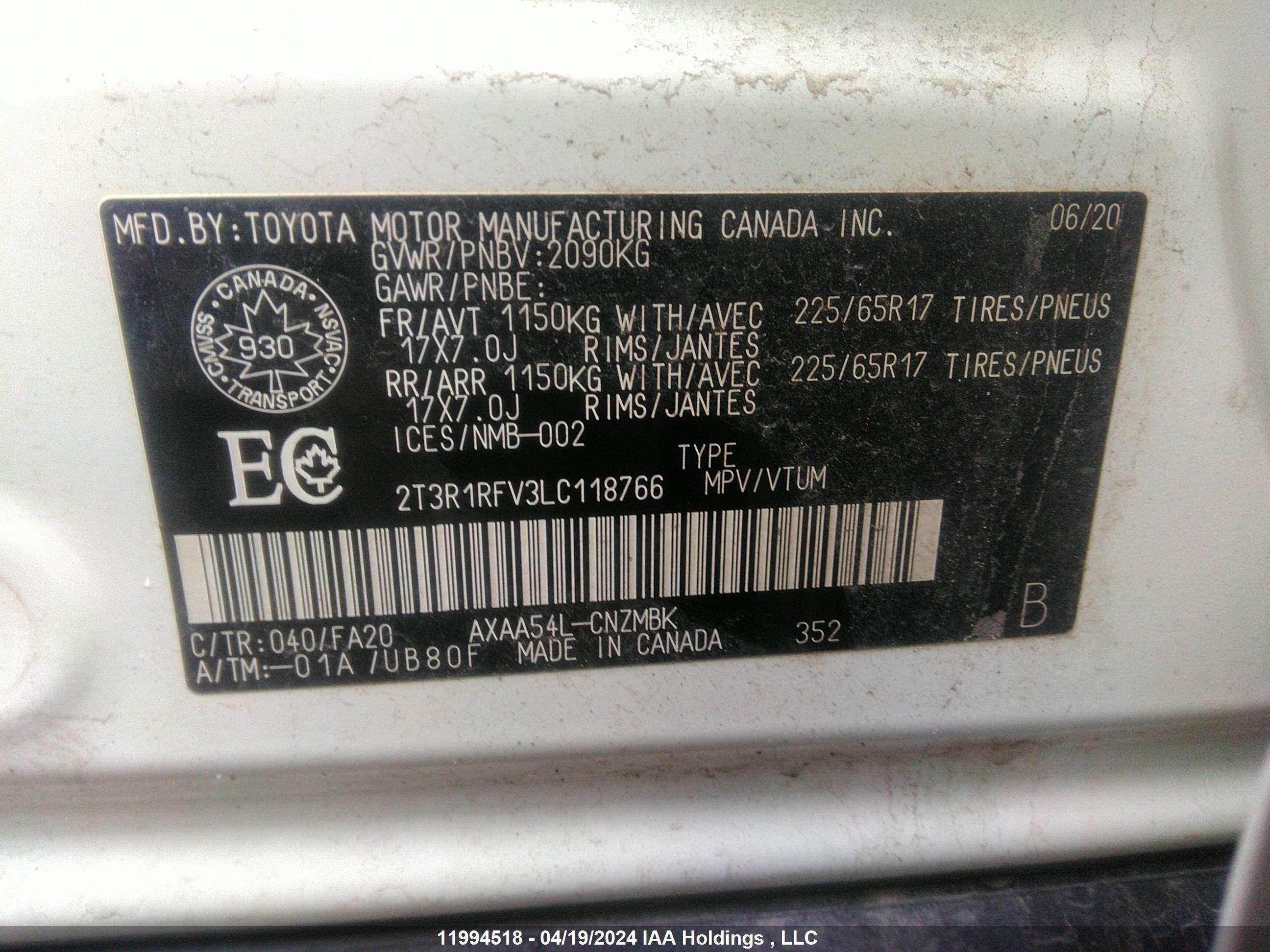 Photo 8 VIN: 2T3R1RFV3LC118766 - TOYOTA RAV 4 