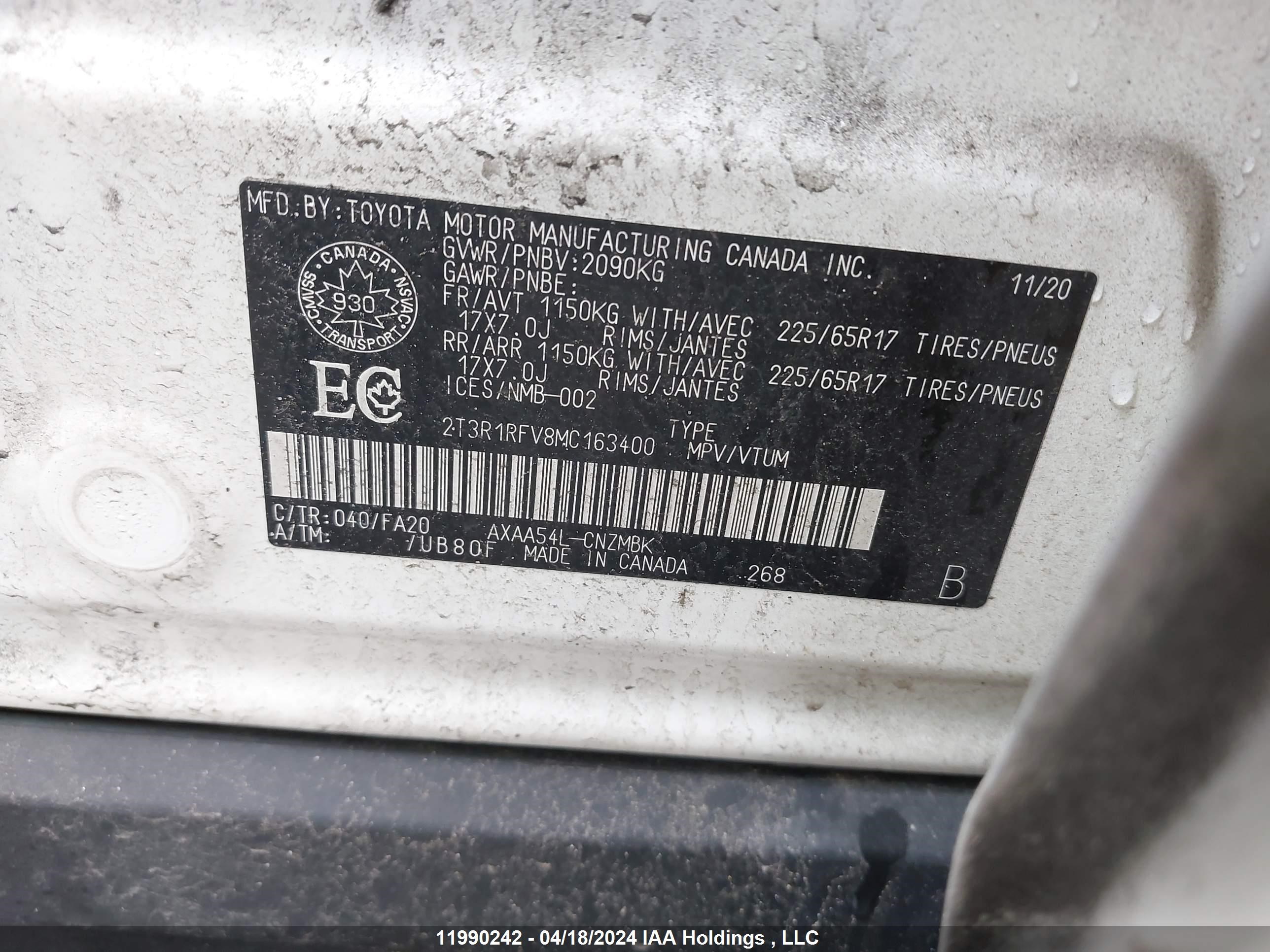 Photo 8 VIN: 2T3R1RFV8MC163400 - TOYOTA RAV 4 