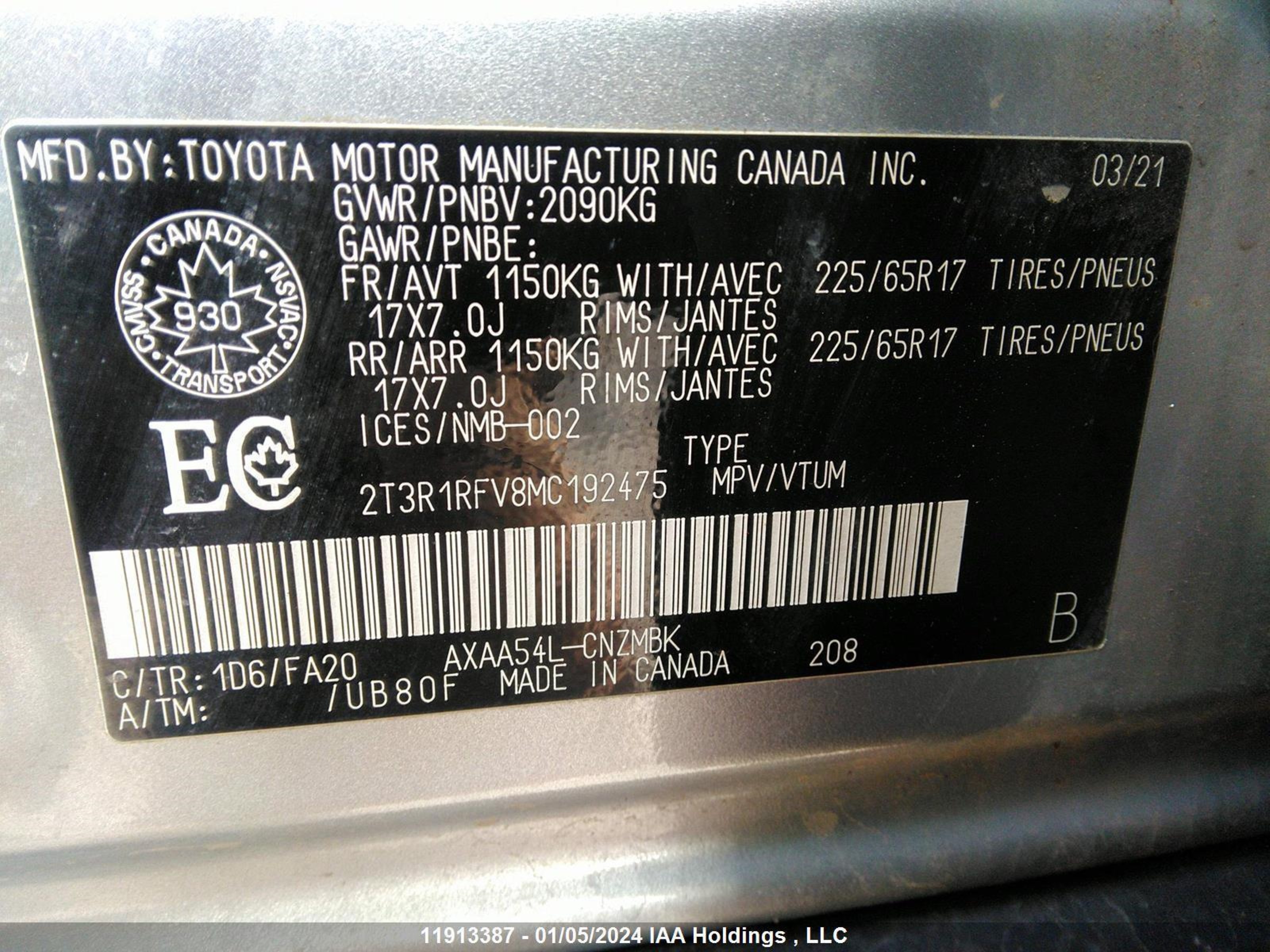 Photo 8 VIN: 2T3R1RFV8MC192475 - TOYOTA RAV 4 