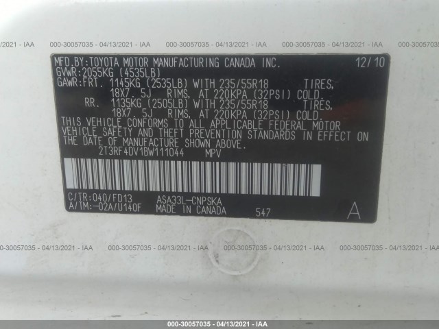 Photo 8 VIN: 2T3RF4DV1BW111044 - TOYOTA RAV4 