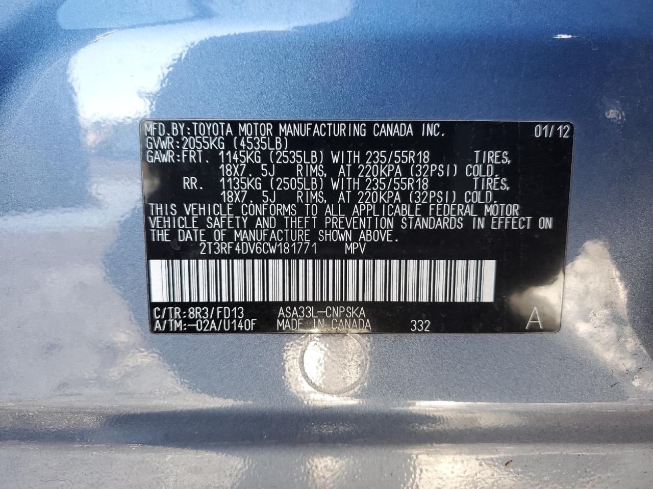 Photo 12 VIN: 2T3RF4DV6CW181771 - TOYOTA RAV 4 