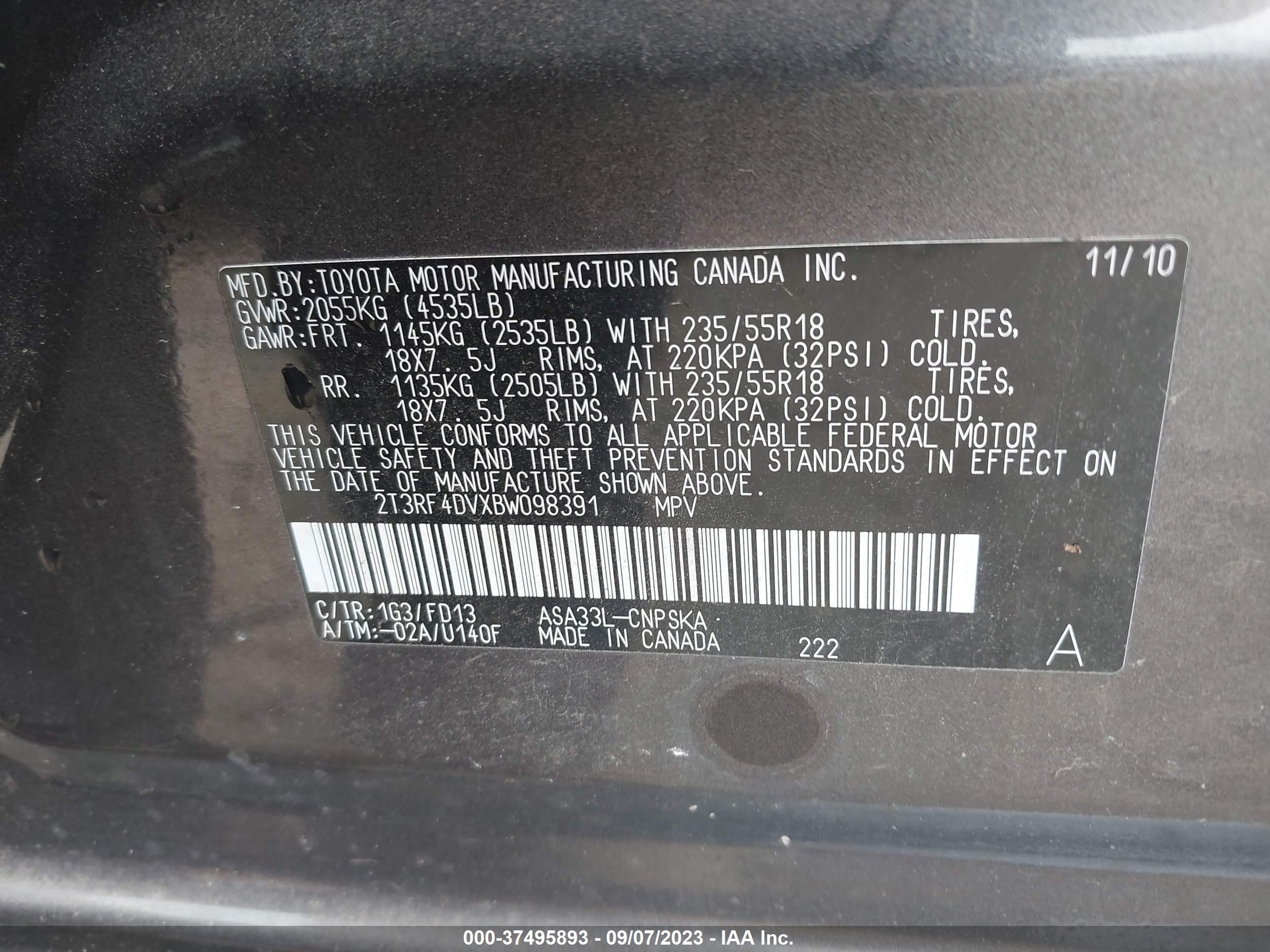 Photo 8 VIN: 2T3RF4DVXBW098391 - TOYOTA RAV 4 