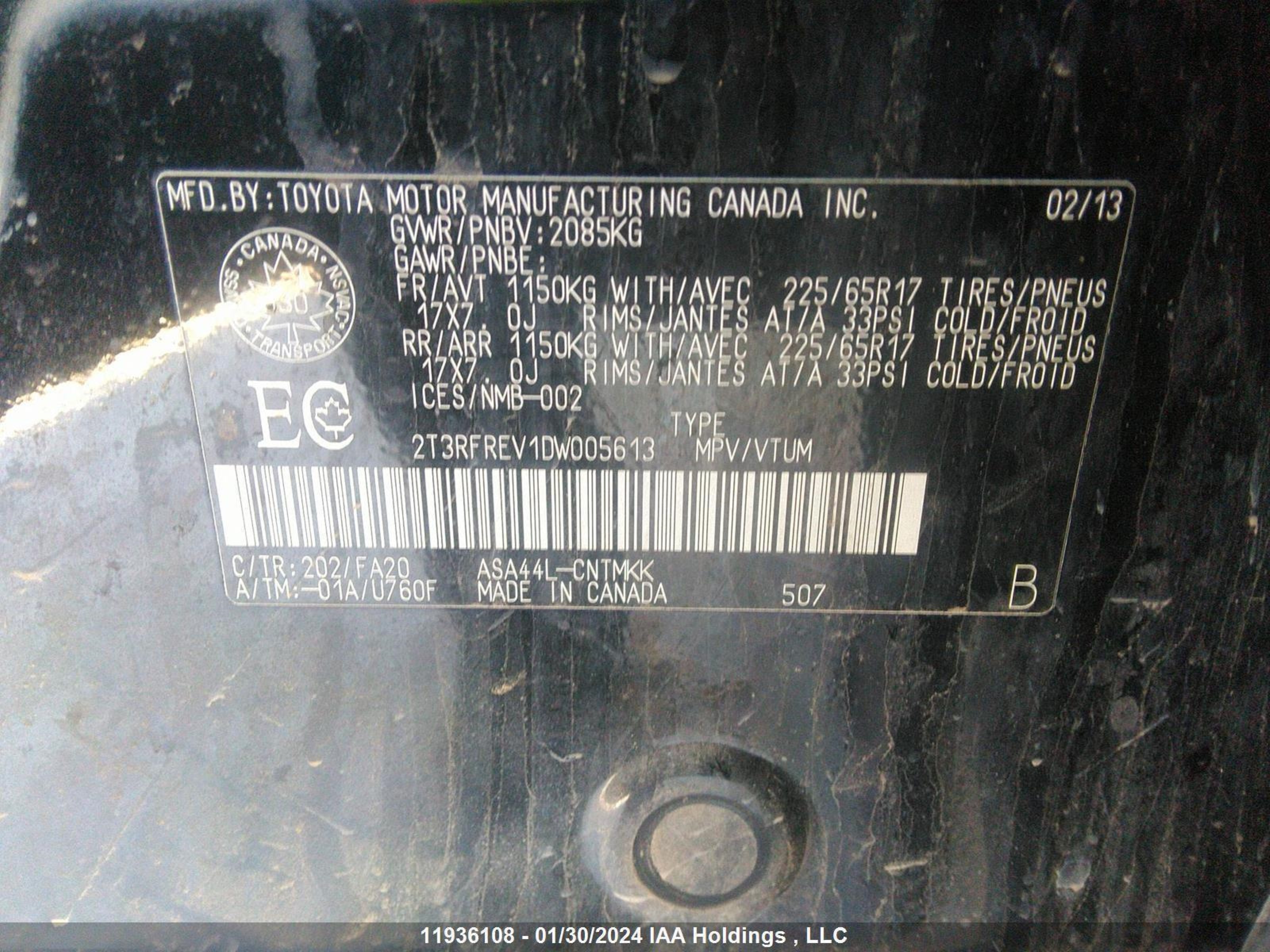 Photo 8 VIN: 2T3RFREV1DW005613 - TOYOTA RAV 4 