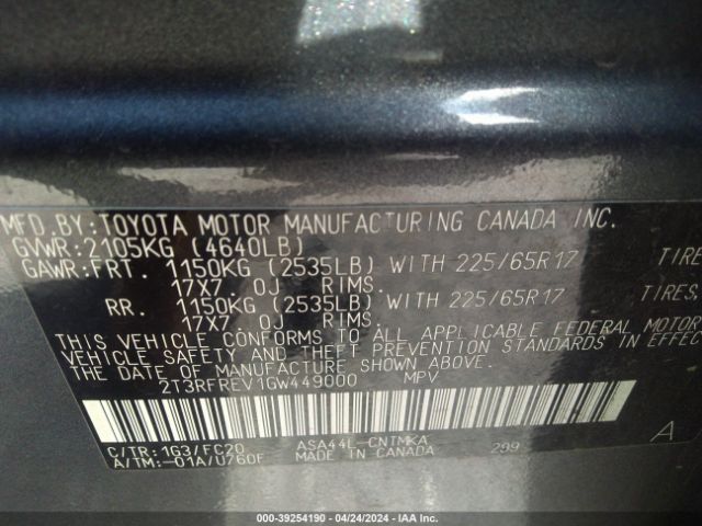 Photo 8 VIN: 2T3RFREV1GW449000 - TOYOTA RAV4 