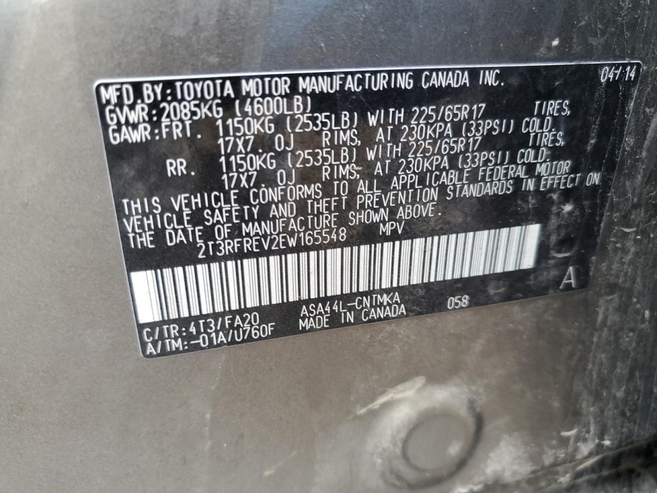 Photo 13 VIN: 2T3RFREV2EW165548 - TOYOTA RAV 4 