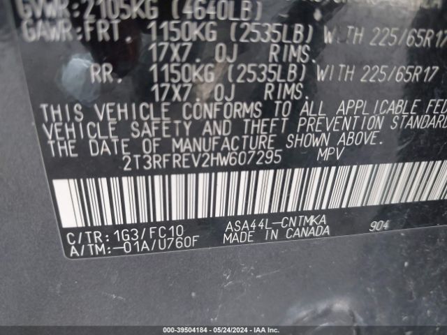 Photo 8 VIN: 2T3RFREV2HW607295 - TOYOTA RAV4 XLE 