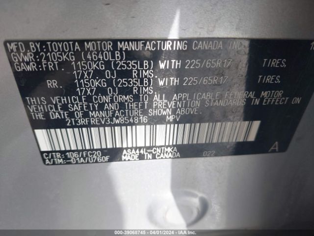 Photo 8 VIN: 2T3RFREV3JW854816 - TOYOTA RAV4 