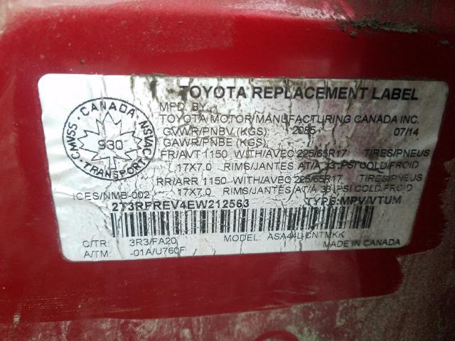 Photo 8 VIN: 2T3RFREV4EW212563 - TOYOTA RAV4 XLE 