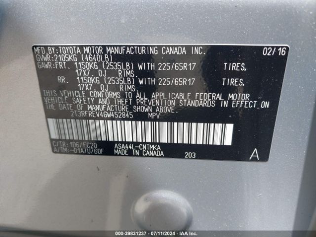 Photo 8 VIN: 2T3RFREV4GW452845 - TOYOTA RAV4 