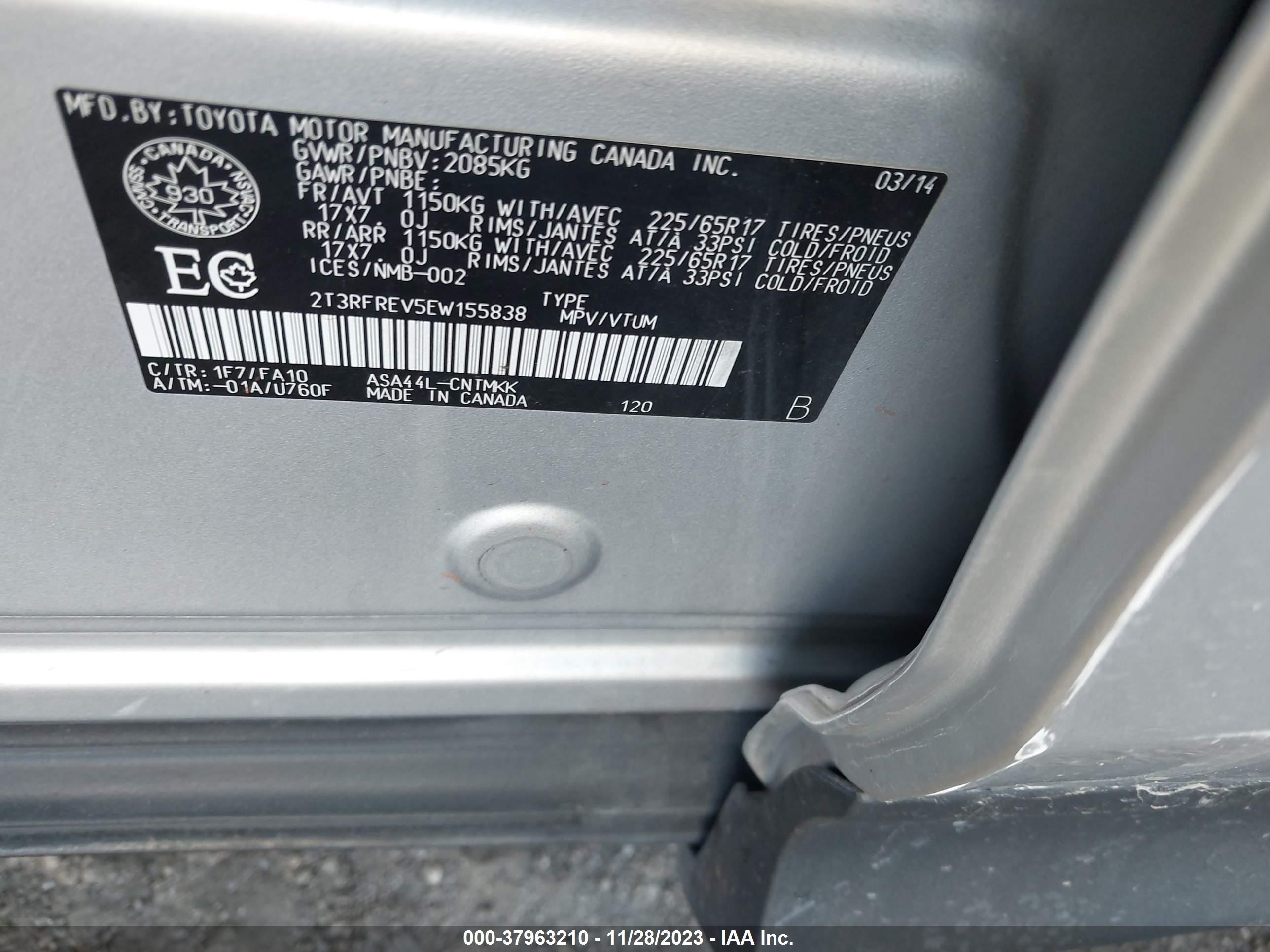 Photo 9 VIN: 2T3RFREV5EW155838 - TOYOTA RAV 4 