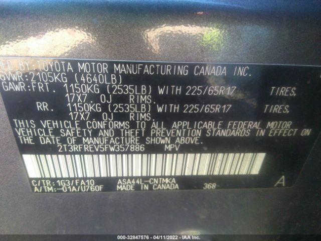 Photo 8 VIN: 2T3RFREV5FW357886 - TOYOTA RAV4 