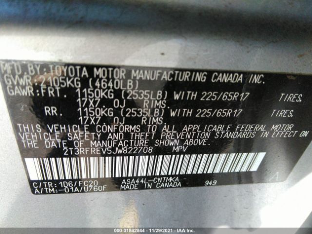 Photo 8 VIN: 2T3RFREV5JW822708 - TOYOTA RAV4 